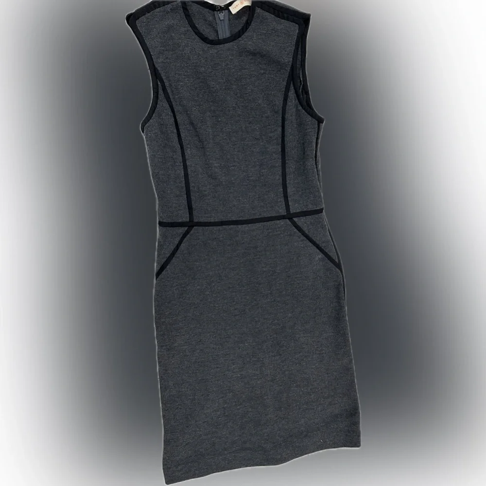 Tory Burch Grey Wool Sheath Dress with Black Trim Size Small